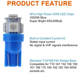 GLOFE 30 Pack Super Bright 194 LED Bulb (6 Colors Mixing) T10 Wedge LED Bulbs 5SMD 5050 Chips 168 LED Bulb Replacement for W5W 2825 158 501 Interior Dome Map Door Trunk Courtesy Step Lights DC 12V