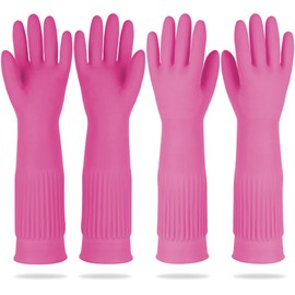 DABOGOSA Mamison 2 Pairs Reusable Waterproof Household Dishwashing Cleaning Rubber Gloves, Non-Slip Kitchen Glove (Pink, XL (Pack of 2))