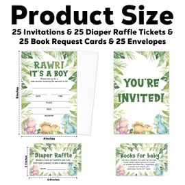 CIAEXRN Rawr It's A Boy Baby Shower Invitations - 25 Cute Dinosaurs Greenery Invites with Envelopes, Diaper Raffle Tickets, Book Request Cards, Party Decorations Supplies Favors -10
