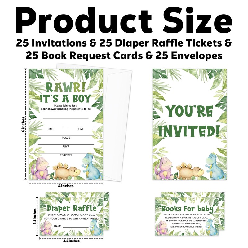 CIAEXRN Rawr It's A Boy Baby Shower Invitations - 25