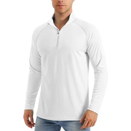 MAGCOMSEN Men's Long Sleeve Shirts 1/4 Zip Up UPF 50+ Sun Tees Fishing Running Outdoor Rash Guard T-Shirts White