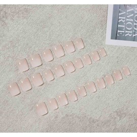 Enppode Square Press on Nails, 24PC/Set, Acrylic, Nude, French Tip, Short, False Nails for Women, Daily Matching