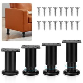 Teokantz Set of 4 Furniture Feet, Adjustable, Bed Spacer Wall, Furniture Feet, Height Adjustable with Screws, Furniture Feet, Black for Table, Cabinet, Sofa