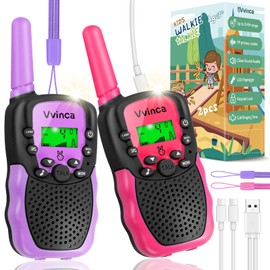 Vvinca Rechargeable Walkie Talkies for Kids, Toys for Ages 5-7 for 3-12 Year Old Girl Boy with Flashlight 22 Channel 2 Way Radio 3 KM Long Range Walkie Talkie for Outdoor Game Camping