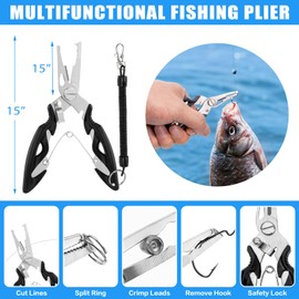 GPUSFAK 13-in-1 Fishing Multi-Tool Kit with Pliers, Fillet Knife, Lip Gripper, Scissor, Hook Remover, Tool Retractor, Fish Ruler - Fly, Ice, Saltwater & Freshwater Fishing for Serious Angler, Black