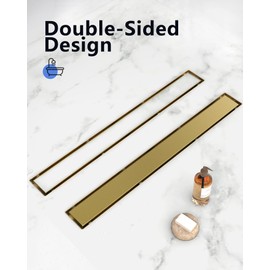 YEFU Gold Linear Shower Drain for Bathroom: 32 Inch Shower Drain with Tile Insert Grate - 304 Stainless Steel Rectangle Linear Drain - 2-in-1 Brushed Gold Shower Floor Drain