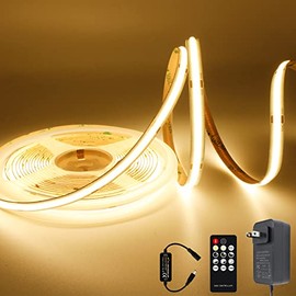 AXMOTUT COB Tira de Luces LED Blanco Cálido, Tiras LED de Alto Brillo con 2400 LEDs, Control Remoto RF y Fuente de Alimentación UL, Luces LED Regulables de 3000K para Recámara, Cocina, Decoración DIY