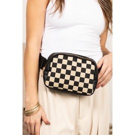 TEEK - Alva Mixed Media Check Sling Belt Bum Bag - Color: Black