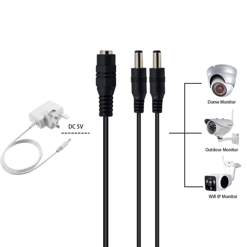 Duttek CCTV Power Splitter Cable, DC 5.5 x 2.1 mm,