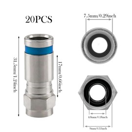 20 Pieces RG6 F Type Compression Connector Coaxial Adapter, F-Quick Mount Connector for Coaxial Cable Satellite Cable F Compression Connector F-Connector for Coaxial Cable Satellite TV Cable Press
