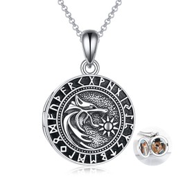 SHEAISRS Wolf Locket Necklace for Men 925 Sterling Silver Viking Locket Necklace That Holds Pictures