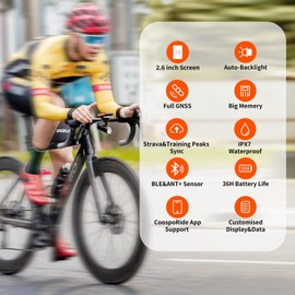 COOSPO Bike Computer Wireless GPS,Cycling Computer Bike Speedometer Auto Backlight,Bluetooth4.0 ANT Cycling GPS Unit,Bicycle Computer BC200 Waterproof,Compatible with CooSporide APP