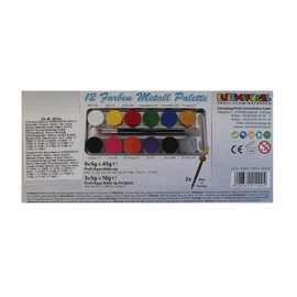 Eulenspiegel Eulenspiegel 212004 - Profi-Aqua Schminke, 12 Farben, 2 Profi-Pinsel, Metall-Palette