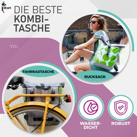 Ikuri Bicycle Bag / Backpack Combination Bicycle Backpack Made of Oilcloth for Pannier Rack Pannier Bag Waterproof for Women, Manzanas Green