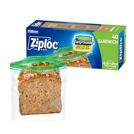 Ziploc Sandwich and Snack Bags with EasyGuide Texture, Plastic Storage Bags with Grip 'n Seal Technology, 40 Bags Total