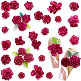 3D Rose Red Flower Nail Charms Luminous Camellias Roses Nail Art Charms Soft Carved Leaf Flower Charms for Nails Design 50pcs Flowers 50pcs Leaves Cute Floral Resin Accessories for Manicure Decor