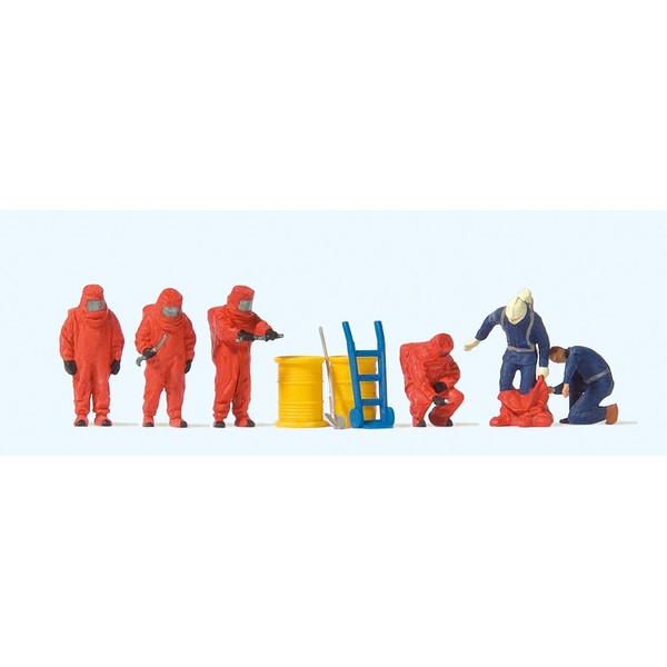 Preiser 10730 Fireman in Red Chemical Suits (6) Exclusive Figure Set