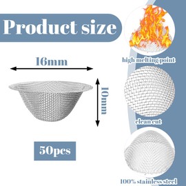HABNI Pack of 50 Mini Sieve Conical Mesh Bowl Sieves Stainless Steel Sieve Filter Self-Adjustable Size Pre-Cut Pipe Sieve Metal Wire Mesh Filter for Household Industry Laboratory 16 mm