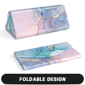 NPOOYI Sunglasses Case, Foldable Glasses Case, Magnetic PU Leather Hard Shell Folding Eyeglass Holder Box, Collapsible Unisex for Women Men, Colorful Marble