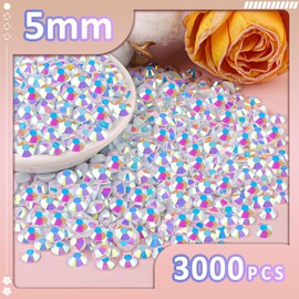3000Pcs 5mm Resin Jelly Rhinestones with 3Pcs 10ml B7000 Jewelry Glue for Crafting, White AB Flatback Gems, Bedazzling Crystal Bulk for DIY Crafts Clothing Tumblers Shoes Nail Art Fabric