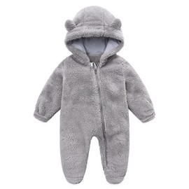 Fairy Baby Baby Snowsuit, Newborn Infant Baby Hooded Romper Fleece Snowsuit Cartoon Jumpsuit Fall Winter Outfits (3-6M, Grey)