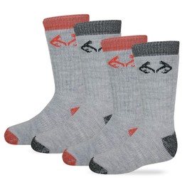 Realtree Boys Merino Wool Boot Crew Socks 4 Pair Pack (S - Sock Size 6-8 - Shoe 12-3.5, Assorted)