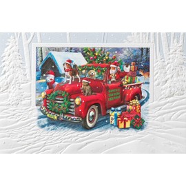 Pumpernickel Press Embossed Christmas Greeting Cards Boxed Set – Santa’s Express Delivery II, 16 Count