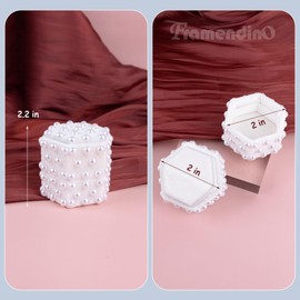 Framendino, Octagon Shape Ring Box Jewelry Pearl Velvet Boxes for Wedding Ceremony Engagement (White, 1 Slot)