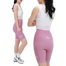 INBIKE YS571 Women's Cycling Shorts Summer Short Padded Women with 3D Seat Padding One Pocket Breathable Highly Elastic, pink, L