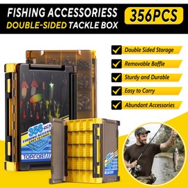 TOPFORT 356PCS Abundant Fishing Accessories Kit with Double-Side Fishing Tackle Box, Fish Gear and Equipment Include Fishing Hooks Jig Head Fishing Weights Sinkers for Trout Bass Crappie