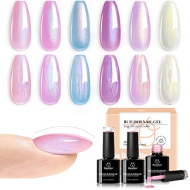 Beetles Builder Gel Nail Polish Pearl 6 Colors Shimmer White Pink Purple Mermaid Drawing Nail Extension Gel Soak Off Uv Led Polish Nail Swirl Shell Thread Effect for Nail Strengthen Nails Repair