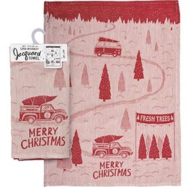 Primitives by Kathy 107523 Truck & Tree Merry Christmas Kitchen Towel, 28 Inches Length