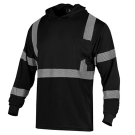 VENDACE Safety Reflective High Visibility Long Sleeve Shirts ANSI Class 1 Hi Vis Construction Work T Shirts for Men with Hood(Black,M)