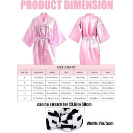 MSYU Girls Spa Robe, 6 Pink Satin Kimono Bathrobes with 6 Skincare Headbands for Salon Wedding Birthday Party Supplies (Size 3-4 Year, Set of 12)