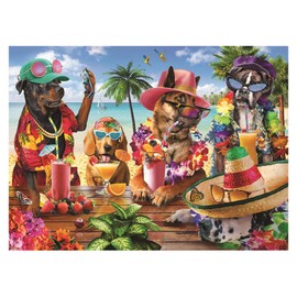 Anatolian Puzzle - Dogs Drinking Smoothies on a Tropical Beach -1000 Piece Jigsaw Puzzle #1102, Multicolor