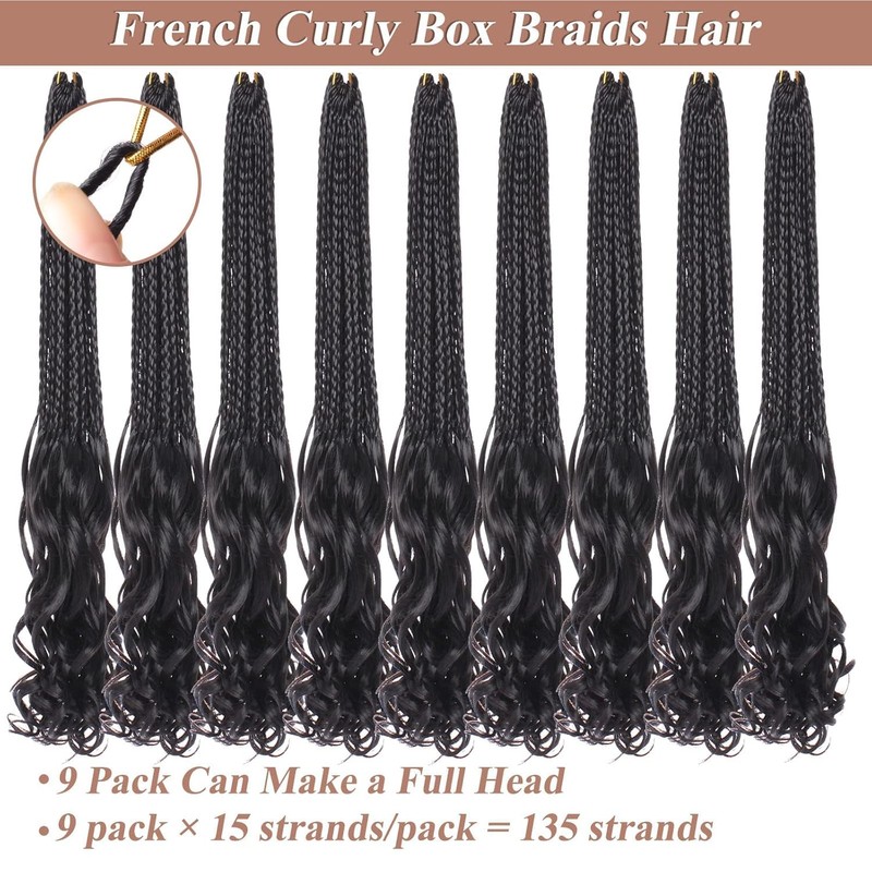 18 Inch French Curl Crochet Braids 9 Packs Natural Black