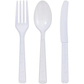 White Plastic Cutlery Combo – Durable Disposable Forks, Spoons, and Knives for Hot and Cold Foods – Elegant Utensils for Parties, Catering, Weddings, Events, and Takeout (1152)