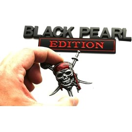 Set Pirate Black Pearl Emblems Captains Jack Sparrow Sticker Badge Pearl Edition Badge Replacement for Universal Truck F150 F250 F350 Silverado 1500 2