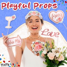 Photo Booth Props for Bridal Shower - 20 Pink Romance Pieces - Party Decorations - Durable Photobooth Props & Signs for Bachelorette Parties, Wedding Showers & Engagement Celebrations - by PixiPy