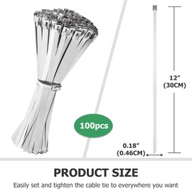 Metal Cable Zip Ties,100pcs 11.8 Inch Self-Locking Multi-Purpose 304 Stainless Steel Heavy Duty Cable Ties-Suitable for Exhaust Wrap, Outdoor Chain Link Fence and Indoor Zip Ties