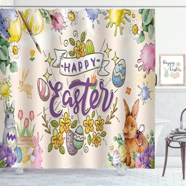 ZCHOMI Happy Easter Shower Curtain Bunny Rabbit Easter Eggs Spring Bathroom Curtains Waterproof Polyester Fabric Bath Curtain 72 x 72 Inch with 12 Plastic Hooks