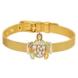 Flongo Mesh Bracelet Women's Bracelet with Zircon Butterfly Adjustable Width Stainless Steel Bracelet Adjustable Removable, stainless steel