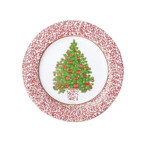 Caspari Decorated Christmas Tree Paper Salad & Dessert Plates - Pack of 8