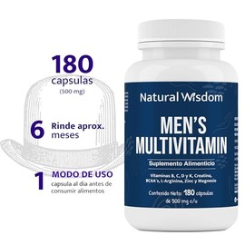 Multivitaminico Hombre Men´s Multivitamin para Performance Energia Vitalidad con 180 Capsulas | Adicionada con Vitaminas Creatina Arginina Zinc Magnes