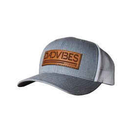 DadBod Apparel DB DadVibes Leather Patch Classic Snapback Hat - Heather Grey/White Mesh - Premium Baseball Cap for Girl Dads and Boy Dads