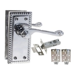 Haven Heritage Door Handle Polished Chrome Georgian Scroll Style Latch with Hinges and Tubular Latches