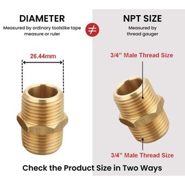 YRAKOZIN Pack of 6 Brass Double Nipples - 3/4 Inch AG, Male Thread Diameter 26.5 mm, Suitable for Drinking Water, Sanitary Fittings, Accessories for Water Hose