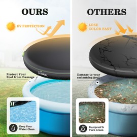 UIRWAY 8FT Round Pool Cover, Inflatable Pool Covers for Above Ground Pools with Elastic Cord - Snug Fit & Easy Set, Outdoor Swimming Pool Cover with 2 Reflective Strip Handles, Black