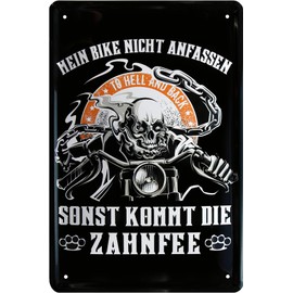 WOGEKA ART Tin Sign with German Text "Mein Bike nicht anfassen! Sonst kommt die Zahnfee" Funny Saying as a Gift Idea for Birthday Christmas Decoration 20 x 30 cm Vintage Design Metal 580