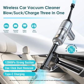 SZJIBAILI Mini Vacuum Cleaner for Car,12000pa Rechargeable Brushless Motor, 2 in 1 Vacuum and Air Duster, with 2 Speeds, Multiple Nozzles, Suitable Or Car,Office Desktop, Home Cleaning